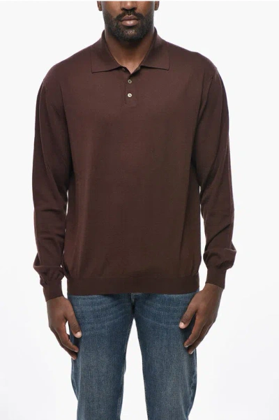 Malo Virgin Wool Sweater With Polo Neck In Brown