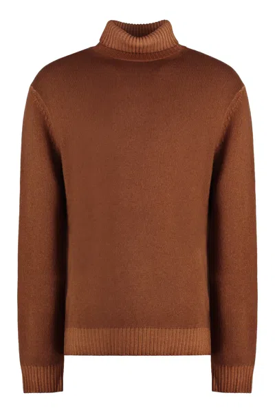 Malo Virgin Wool Turtleneck Sweater In Brown