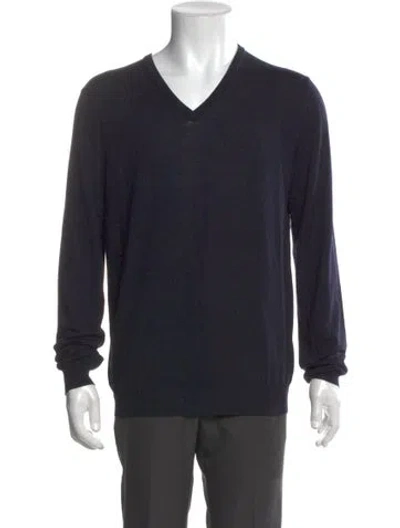 Pre-owned Malo Virgin Wool V-neck Pullover In Blue