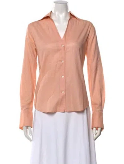 Pre-owned Malo V-neck Long Sleeve Button-up Top In Brown