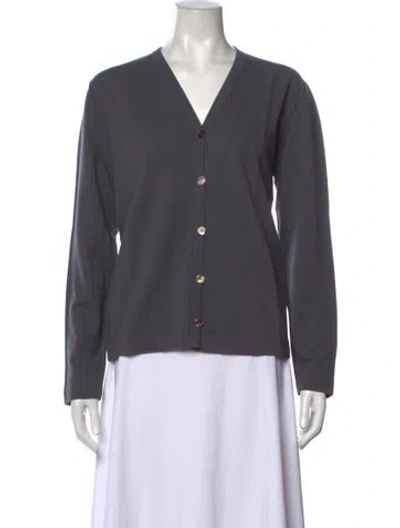 Pre-owned Malo V-neck Long Sleeve Button-up Top In Grey