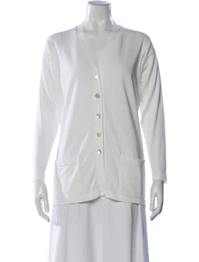 Pre-owned Malo V-neck Long Sleeve Button-up Top In White