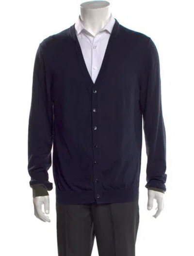 Pre-owned Malo V-neck Long Sleeve Cardigan In Blue