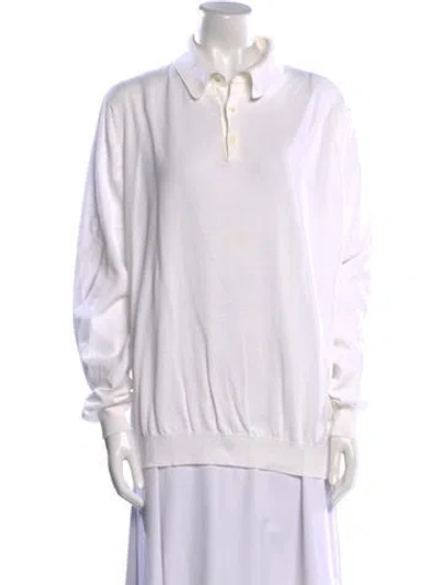 Pre-owned Malo V-neck Long Sleeve Sweatshirt In White