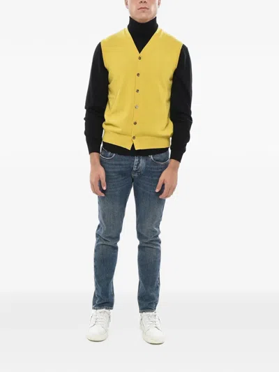 Malo V-neck Sleeveless Cardigan In Yellow