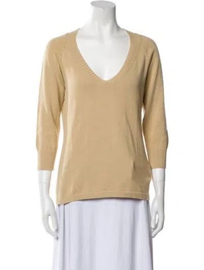 Pre-owned Malo V-neck Three-quarter Sleeve Top In Neutral