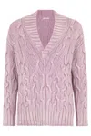 Malo Wide Light Purple Sweater With A V-neck And Sleeves Perfect For A Stylish Look. In Purple