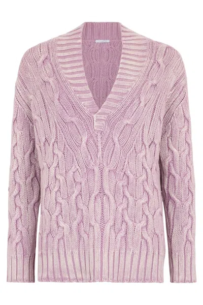 Malo Wide Light Purple Sweater With A V-neck And Sleeves Perfect For A Stylish Look.
