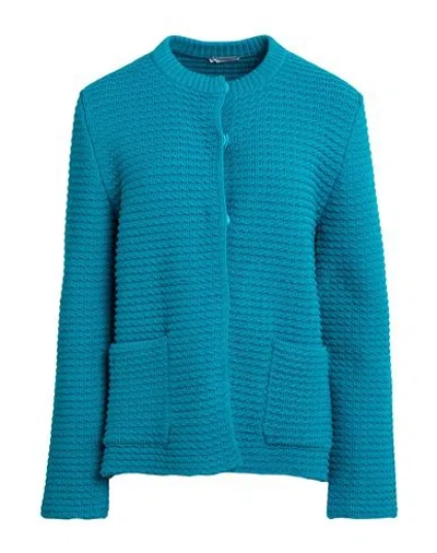 Malo Woman Cardigan Turquoise Size 4 Cotton, Polyamide In Blue
