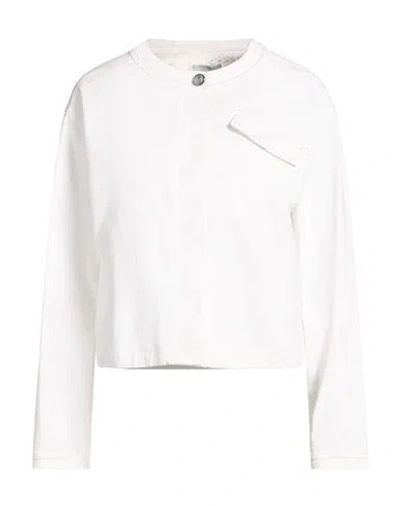 Malo Woman Denim Outerwear White Size 12 Cotton, Elastane