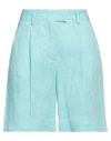 MALO MALO WOMAN SHORTS & BERMUDA SHORTS TURQUOISE SIZE 4 LINEN