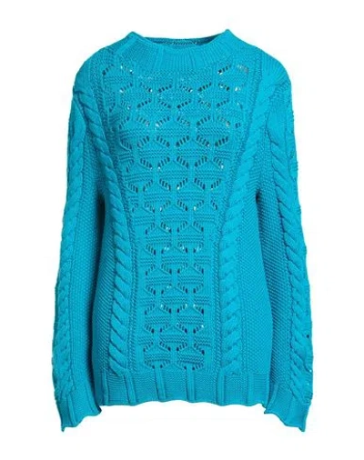 Malo Woman Sweater Azure Size 8 Cotton, Polyamide In Blue