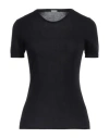 Malo Knit Crewneck With Ribbed Hem And Short Sleeves In Black