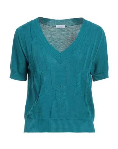 Malo Woman Sweater Deep Teal Size 4 Silk, Linen In Green