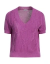 Malo Woman Sweater Mauve Size 4 Silk, Linen In Purple