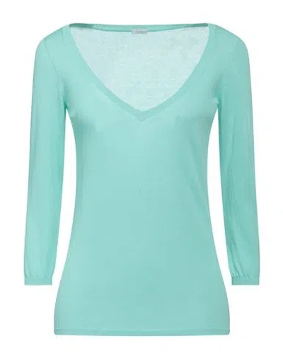 Malo Woman Sweater Turquoise Size 4 Cotton In Blue