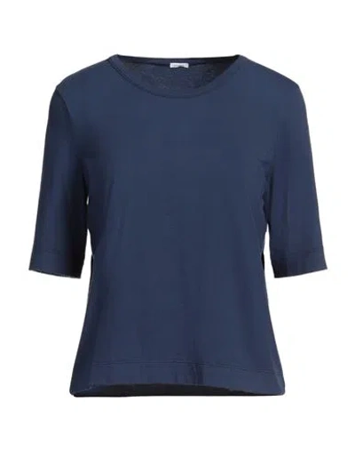 Malo Woman T-shirt Navy Size 12 Cotton, Elastane In Navy Blue