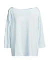 Malo Woman T-shirt Sky Blue Size 8 Linen, Elastane