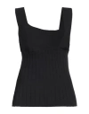 Malo Woman Top Black Size 8 Linen, Polyamide, Polyurethane In Black