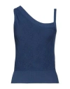 Malo Woman Top Bright Blue Size 4 Linen, Cotton, Polyamide
