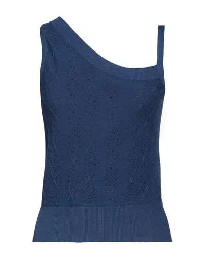 Malo Woman Top Bright Blue Size 4 Linen, Cotton, Polyamide
