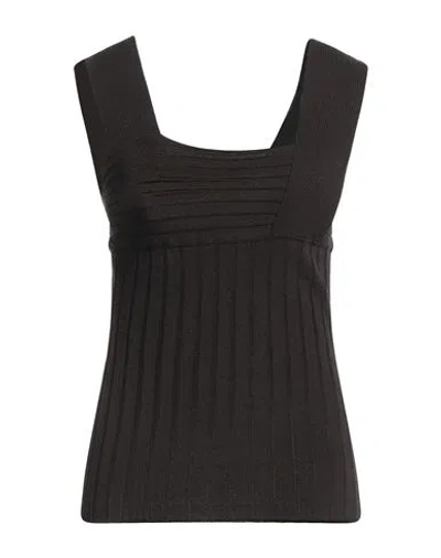 Malo Woman Top Dark Brown Size 4 Linen, Polyamide, Polyurethane In Brown