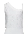 Malo Woman Top White Size 4 Linen, Cotton, Polyamide
