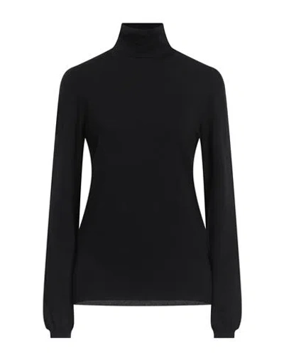 Malo Woman Turtleneck Black Size 6 Virgin Wool, Polyester