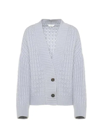 Malo Anna Cashmere Cable-knit V-neck Cardigan In Blue