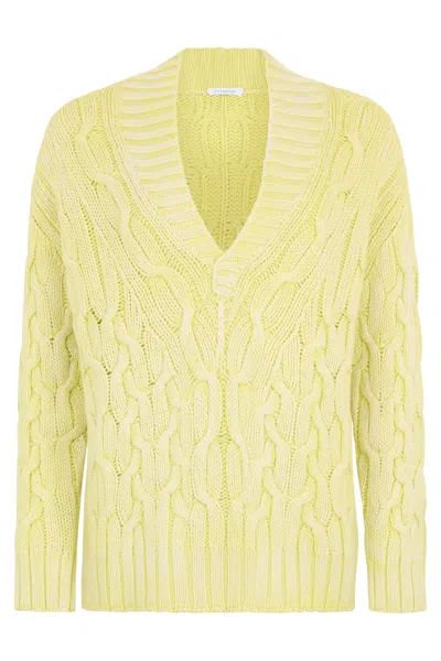 Malo Yellow Sweater With A V-neck And Long Sleeves, Ideal For A Comfortable And Stylish Look.