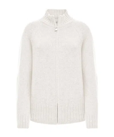 Malo Zip Raglan Bomber In Luxury Cashmere In White