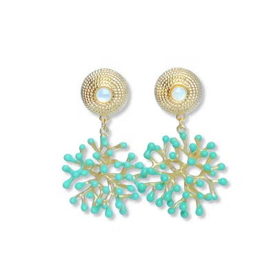 Malolo Jewelry Women's Blue / Gold / Green Fire Coral Earrings Reef