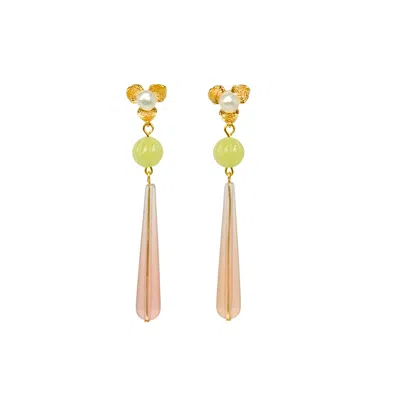 Malolo Jewelry Women's Green / Gold / Pink Petal Mist Earrings
