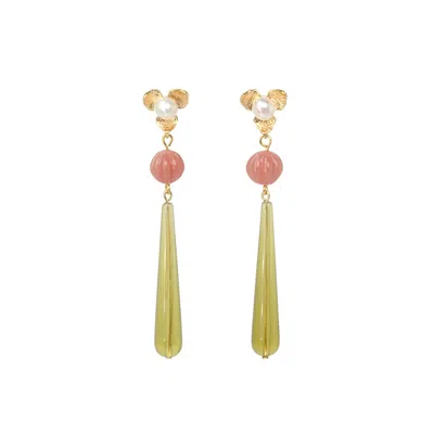 Malolo Jewelry Women's Green / Gold / Pink Petal Mist Earrings Green