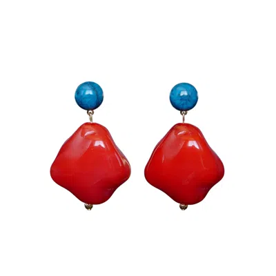 Malolo Jewelry Women's Red / Blue Hibana Earrings In Multi