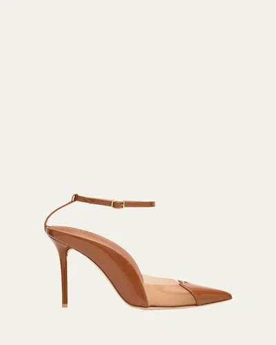 Malone Souliers 100mm Malia Pvc And Patent Leather Pumps In Brown