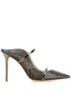 Malone Souliers Leather Mules Adorned With Rhinestones And Transparent Panels In Grey