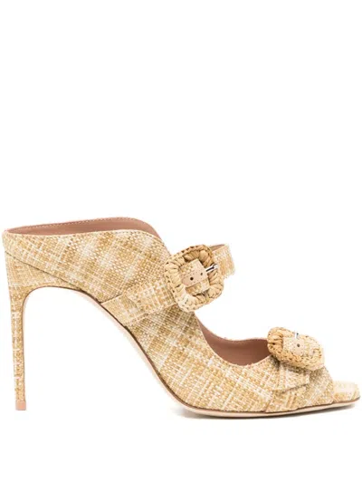 Malone Souliers 100mm Raffia Buckle Sandals In Neutral