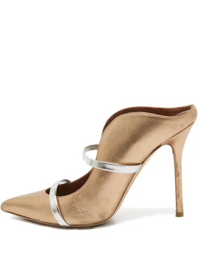 Pre-owned Malone Souliers 105mm Maureen Mules In Gold
