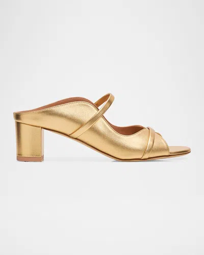 Malone Souliers 45mm Norah Metallic Leather Mule Sandals In Antique Gold