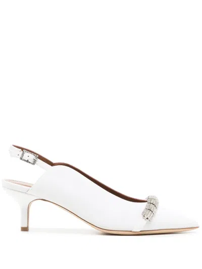 Malone Souliers Beau 45 Crystal-embellished Grosgrain Slingback Pumps In White