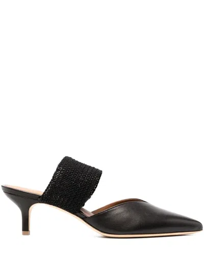 Malone Souliers Maisie 45 Cord And Leather-trimmed Raffia Mules In Black