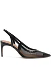 Malone Souliers Sheer Mesh Pointed Toe Stiletto Pumps