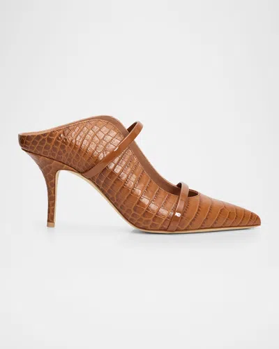 Malone Souliers 70mm Maureen Croc-embossed Leather Mule Pumps In Brown