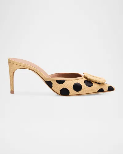 Malone Souliers 70mm Mona Polka-dot Raffia Buckle Mules In Neutral