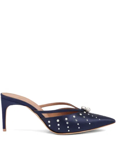 Malone Souliers 70mm Pearl-embellished Satin Mules In Blue