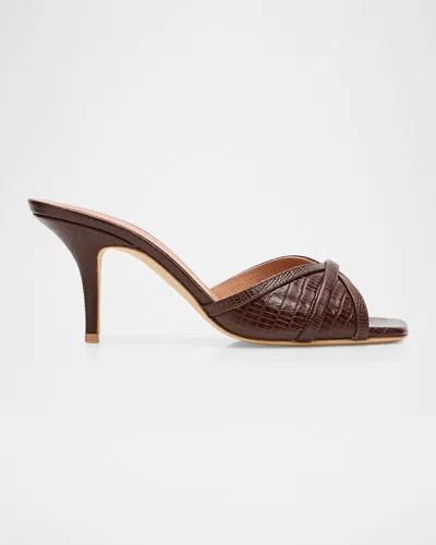 Malone Souliers 70mm Perla Embossed Leather Mule Sandals In Brown