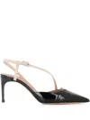 Malone Souliers Glossy Two-tone Stiletto Pointed Toe Pumps In Black