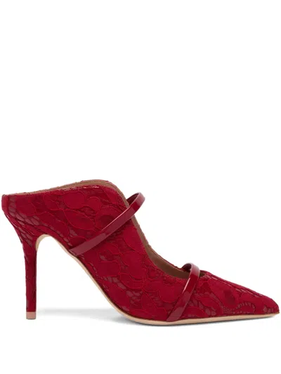 Malone Souliers 85mm Maureen Lace Calf Leather Heeled Mules In Red