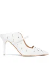 Malone Souliers Maureen 85 Crystal-embellished Satin Mules In Weiss